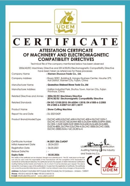 Chine Quanzhou Dialead Stone Tools Co., Ltd. certifications